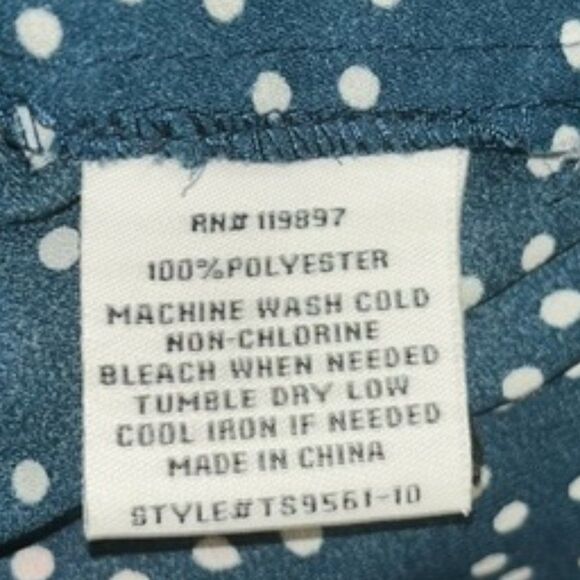 Collective Concepts Women's Green & White Polka Dot Blouse Roll-Tab Sleeve Small - Picture 9 of 9